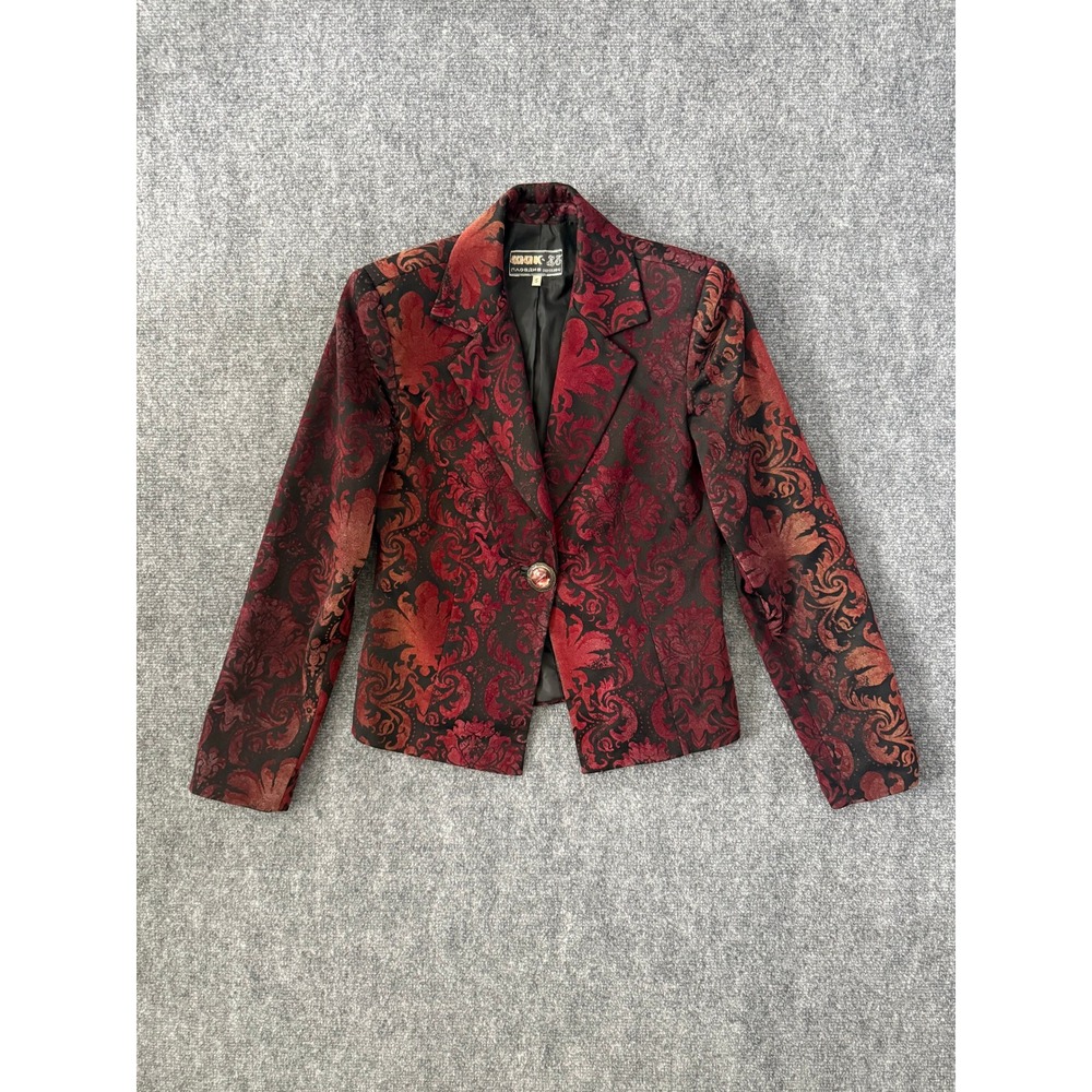 VTG 90s Red Black Damask Blazer Jacket Whimsygoth Vampy Goth S